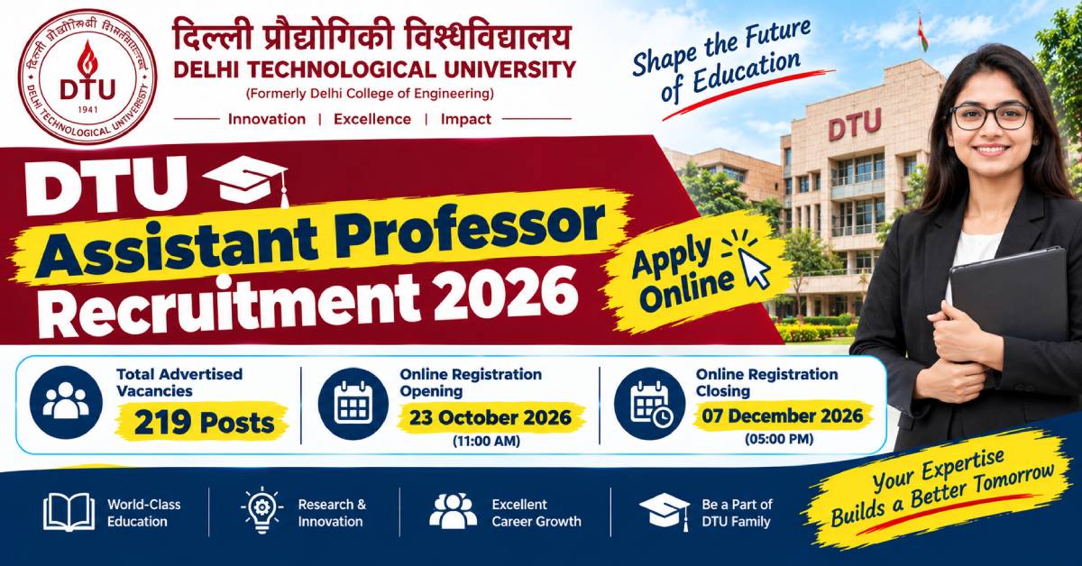 DTU Assistant Professor Recruitment 2026 Apply Online